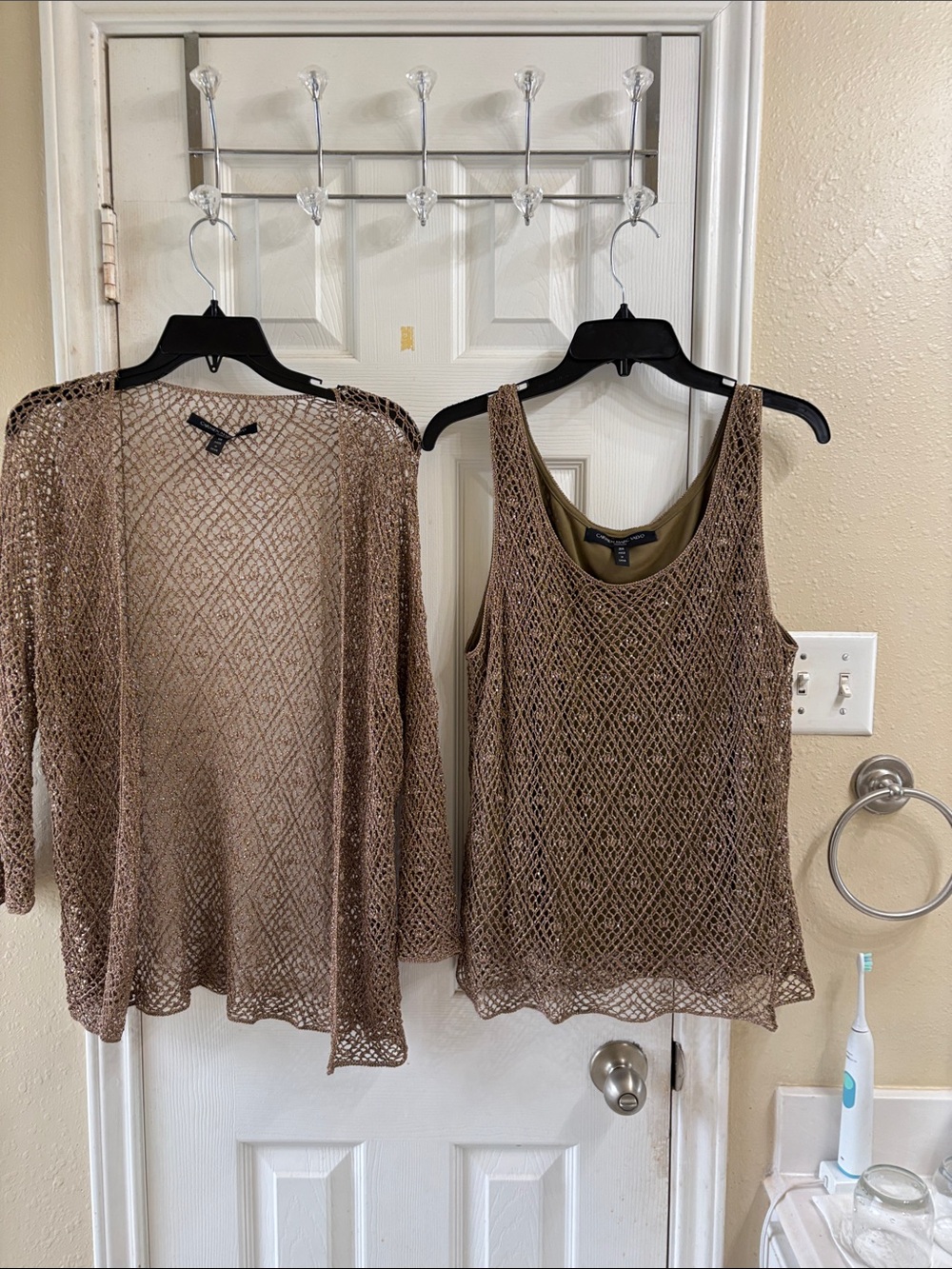 Carmen Marc Valvo Taupe Crochet Tank & Cover-Up Set. NWOT